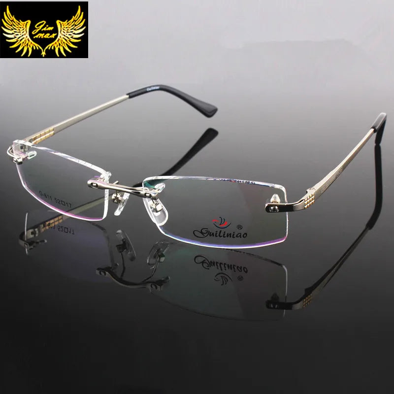 Rimless Men Style Eye Glasses Frame Quality Style Metal Spectacle Squa ...