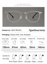 Load image into Gallery viewer, Germany Titanium Alloy Glasses Frames Square Screwless Elastic Ultra-light 7g Men Optical Prescription Diopter Eyeglasses