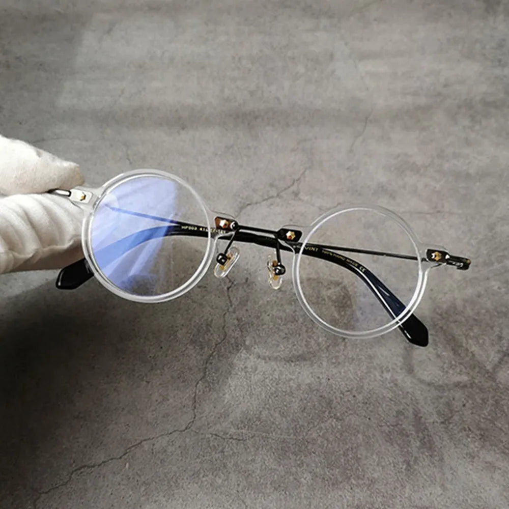 Hand-Made Retro Acetate Eyeglasses Frame Men Women Super Small Circle High Prescription Myopia Glasses Custom