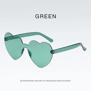 New Love Heart Shape Sunglasses Siamese Rimless Frame Clear Lens Sun Glasses Travel Sunglasses Red Cute Candy Color Sunglasses
