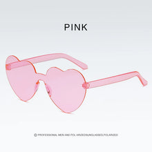 Load image into Gallery viewer, New Love Heart Shape Sunglasses Siamese Rimless Frame Clear Lens Sun Glasses Travel Sunglasses Red Cute Candy Color Sunglasses