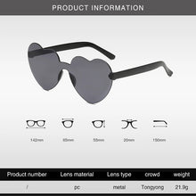 Load image into Gallery viewer, New Love Heart Shape Sunglasses Siamese Rimless Frame Clear Lens Sun Glasses Travel Sunglasses Red Cute Candy Color Sunglasses