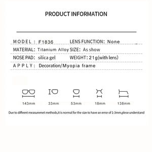Men's Half-Frame Titanium Alloy Business Glasses Frame , Square Optical Myopia Glass's Frames F1836
