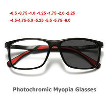 Load image into Gallery viewer, Photochromic Myopia Glasses  TR90 Rectangular Spectacle Frame Discolor Nearsighted Glasses Minus DIopter -0.5 To -6.0