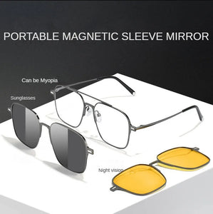 Polarized Sunglasses with UV Protection, Aluminum-Magnesium Frame, Night Vision and Magnetic Clip for Men - Complete Set
