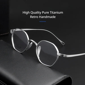Polygonal Glasses Frame Pure Titanium Myopia Glasses Frame Women Men Designer Retro Flat Glasses Frames