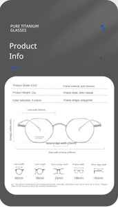 Polygonal Glasses Frame Pure Titanium Myopia Glasses Frame Women Men Designer Retro Flat Glasses Frames