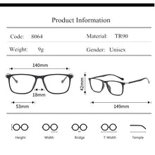 Carica l&#39;immagine nel visualizzatore di Gallery, TR90 Myopia Glasses Frame ,Square Ultralight Glasses Frames  ,Presbyopia Optical Eyeglasses Frames For Men Women F8064