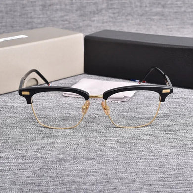 York Thom Brand Classic Square Glasses Frame Men Optical Myopia Eyeglasses Women Alloy Acetate Semi Rimless Eyewear TB711