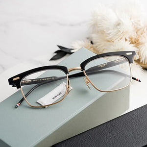 York Thom Brand Classic Square Glasses Frame Men Optical Myopia Eyeglasses Women Alloy Acetate Semi Rimless Eyewear TB711