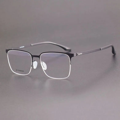 business half frame square myopia glasses frame Pure titanium retro optical eyeglasses Elegant designer brand eyewear
