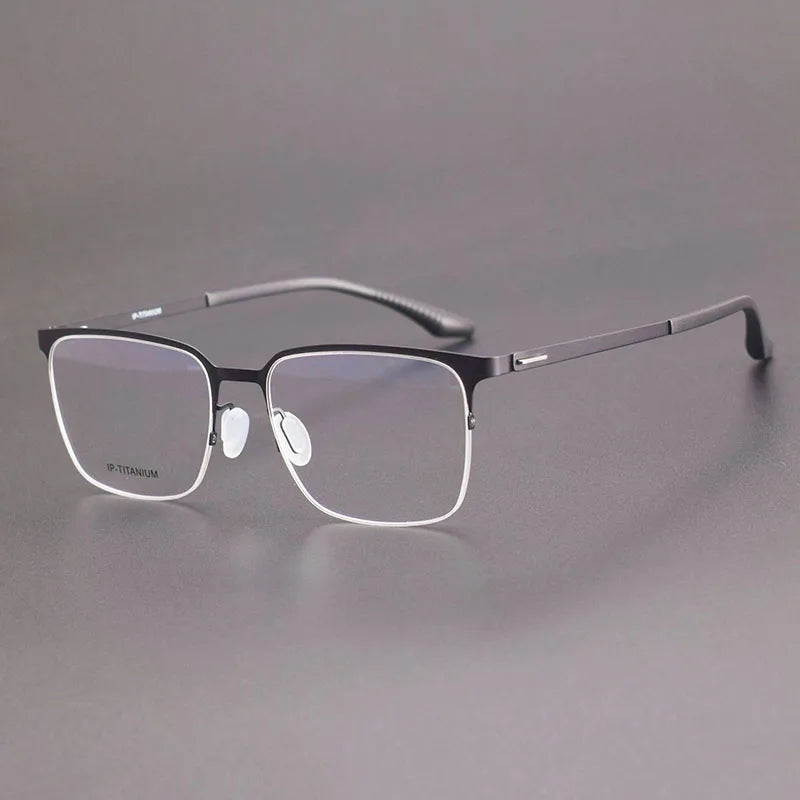 business half frame square myopia glasses frame Pure titanium retro optical eyeglasses Elegant designer brand eyewear