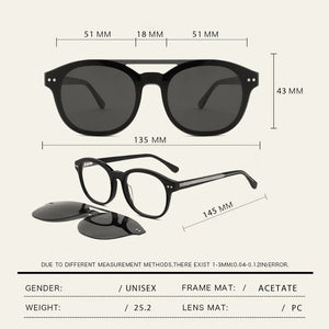 O-Q CLUB Men Women Polarized Sunglasses Myopia Optical Glasses Round Magnetic Clip-on Prescription Eyeglasses FG1063