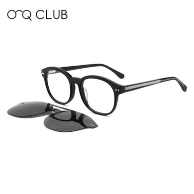 O-Q CLUB Men Women Polarized Sunglasses Myopia Optical Glasses Round Magnetic Clip-on Prescription Eyeglasses FG1063