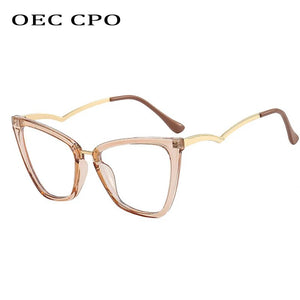OEC CPO Fashion Cat Eye Clear Myopia Prescription Glasses Frame Women Men Transparent Lens Optical Eyeglasses Frame Unisex