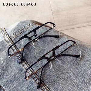 OEC CPO Fashion Rimless Optical Glasses Frames Men Women Vintage Glasses Clear Lens Ladies Gafas De Sol Eyeglasses Female