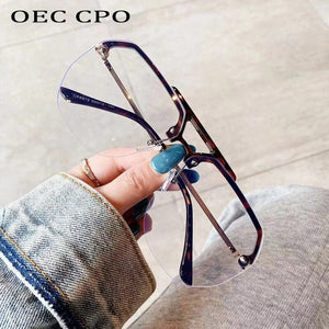 OEC CPO Fashion Rimless Optical Glasses Frames Men Women Vintage Glasses Clear Lens Ladies Gafas De Sol Eyeglasses Female