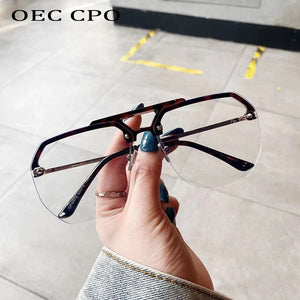 OEC CPO Fashion Rimless Optical Glasses Frames Men Women Vintage Glasses Clear Lens Ladies Gafas De Sol Eyeglasses Female