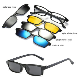 Optical Eyeglasses Frame Men Women With 4 Clip On Magnets Polarized Sunglasses Myopia  Glasses Spectacle Frame For Male YQ329