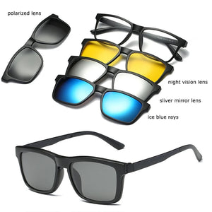 Optical Eyeglasses Frame Men Women With 4 Clip On Magnets Polarized Sunglasses Myopia  Glasses Spectacle Frame For Male YQ329