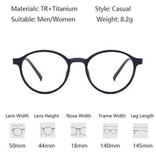Load image into Gallery viewer, Optical Glasses Frame Women Ultralight Pure Titanium Glasses Frame Men Round Big Spectacles Frame Prescription Glasses