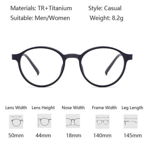 Optical Glasses Frame Women Ultralight Pure Titanium Glasses Frame Men Round Big Spectacles Frame Prescription Glasses