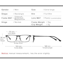 Load image into Gallery viewer, Optical Night Vision Polarized Magnetic Clip on Glasses Frame Men Pure Titanium Myopia Prescription Big Frame Eyeglasses Male