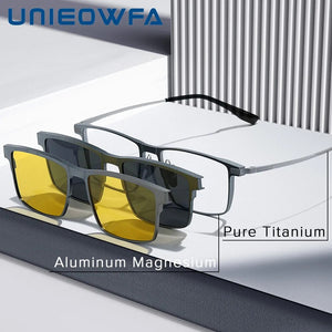 Optical Night Vision Polarized Magnetic Clip on Glasses Frame Men Pure Titanium Myopia Prescription Big Frame Eyeglasses Male