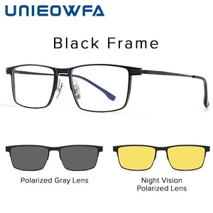 Optical Night Vision Polarized Magnetic Clip on Glasses Frame Men Pure Titanium Myopia Prescription Big Frame Eyeglasses Male