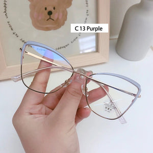 Optical Prescription Frame Women's Retro Eyewear Ｎew Fashion Ultra Light Alloy Cat Eye Glasses Anti-blue Light EyeglassesF93019