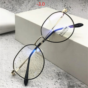 Oulylan -1.0-1.5-2.0 to-4.0 Metal Finished Myopia Glasses Men Women Anti Blue Light Eyeglasses Prescription Shortsighted Eyewear
