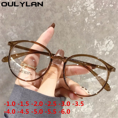 Oulylan Finished Myopia Glasses  Minus Glasses Frame With Degree Round Women Nearsighted Eyewear 0 -1.0 1.5  2.0 2.5 To -6.0