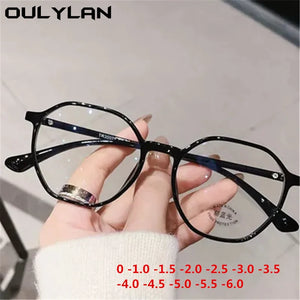 Oulylan Polygon Finished Myopia Prescription Glasses Men Women Optical Nearsighted Spectacle Frame with diopters minus -1.5 -2.0