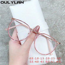 Load image into Gallery viewer, Oulylan Round Finished Myopia Glasses Women Men Cat Eye Nearsighted Eyewear Student Glasses with Diopters Minus -1.0 -1.5 -2.5