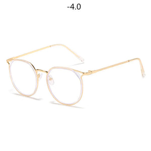 Oulylan Round Finished Myopia Glasses Women Men Cat Eye Nearsighted Eyewear Student Glasses with Diopters Minus -1.0 -1.5 -2.5