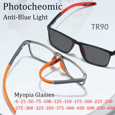 Outdoor Photochromic TR90 Myopia Glasses Men Women Anti-Blue Ray Customizable Prescription Glasses External Sunshade Full frame