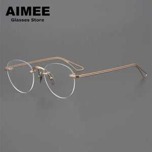 Oval Round Pure Titanium Rimless Glasses Frame Japanese Design Men Women Frameless Prescription Eyeglasses Optical Spectacles