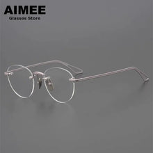 Carica l&#39;immagine nel visualizzatore di Gallery, Oval Round Pure Titanium Rimless Glasses Frame Japanese Design Men Women Frameless Prescription Eyeglasses Optical Spectacles
