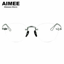 Carica l&#39;immagine nel visualizzatore di Gallery, Oval Round Pure Titanium Rimless Glasses Frame Japanese Design Men Women Frameless Prescription Eyeglasses Optical Spectacles
