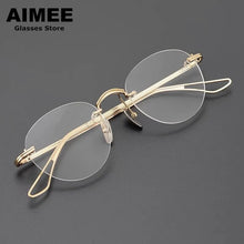 Carica l&#39;immagine nel visualizzatore di Gallery, Oval Round Pure Titanium Rimless Glasses Frame Japanese Design Men Women Frameless Prescription Eyeglasses Optical Spectacles