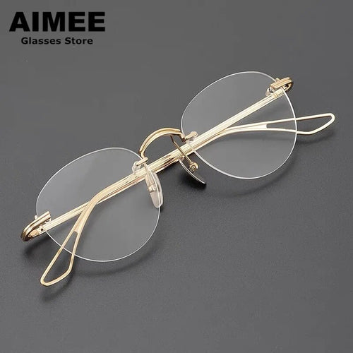 Oval Round Pure Titanium Rimless Glasses Frame Japanese Design Men Women Frameless Prescription Eyeglasses Optical Spectacles