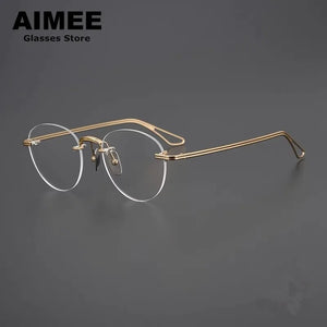 Oval Round Pure Titanium Rimless Glasses Frame Japanese Design Men Women Frameless Prescription Eyeglasses Optical Spectacles