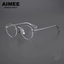 Carica l&#39;immagine nel visualizzatore di Gallery, Oval Round Pure Titanium Rimless Glasses Frame Japanese Design Men Women Frameless Prescription Eyeglasses Optical Spectacles