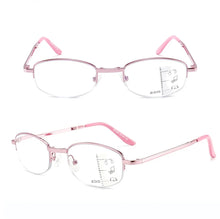 Load image into Gallery viewer, Oval Semi-rim Reading Glasses Women Foldable Portable High Quality Alloy Elegant Retro Anti Fatigue Anti Blu 1 2 3 to 4