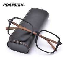 Load image into Gallery viewer, POSESION Oversized Wood Prescription Glasses Square Glasses Frames Men Optical Myopia Medical Eyeglasses Decorative Glasses