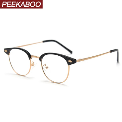 Peekaboo TR90 vintage eyeglasses for men korean style male half frame metal retro glasses for women clear lens green leopard