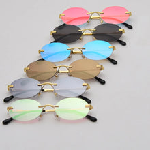 Carica l&#39;immagine nel visualizzatore di Gallery, Peekaboo retro oval sunglasses rimless man blue mirror gold metal male glasses round frameless women  gift items