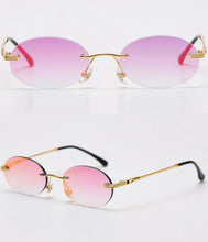 Carica l&#39;immagine nel visualizzatore di Gallery, Peekaboo retro oval sunglasses rimless man blue mirror gold metal male glasses round frameless women  gift items