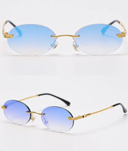 Carica l&#39;immagine nel visualizzatore di Gallery, Peekaboo retro oval sunglasses rimless man blue mirror gold metal male glasses round frameless women  gift items