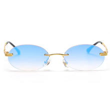 Carica l&#39;immagine nel visualizzatore di Gallery, Peekaboo retro oval sunglasses rimless man blue mirror gold metal male glasses round frameless women  gift items